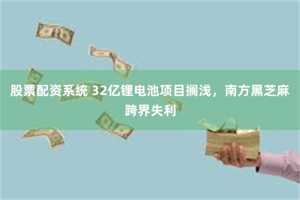 股票配资系统 32亿锂电池项目搁浅，南方黑芝麻跨界失利